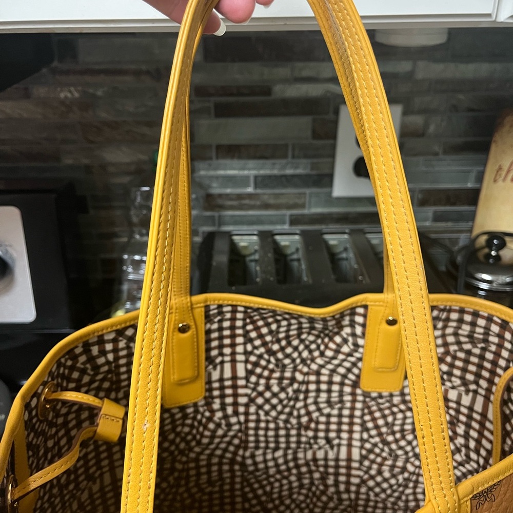 MCM Visetos Shopper Tote Bag Cognac with Signature Monogram- Tan/Yellow - Picture 5 of 12